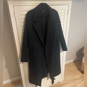 Black wool blend belted coat - M